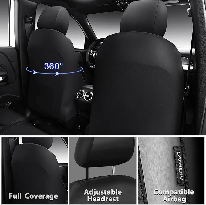 CAR PASS Memory Foam Car Seat Covers Full Set,Breathable Mesh Thick Seat Covers for Car,Gray Metal Film Leather Seat Covers,U