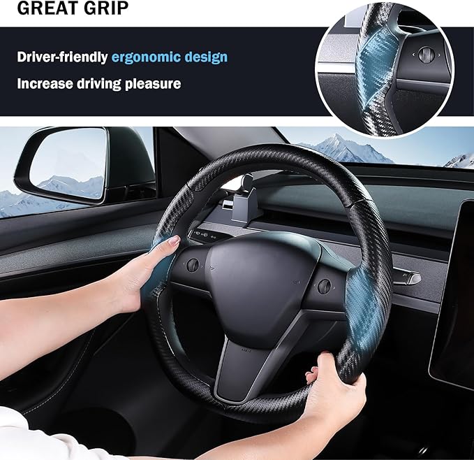 Steering Wheel Cover for Tesla Model 3 (2017-2023) / Model Y (2020-2024),Anti-Slip,Comfortable Grip, Breathable,Customized for Tesla Model 3/Y Accessories,Matte Black