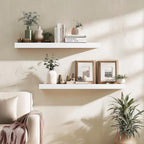Floating Wall Shelves 30x6.8x1.7 Inch – Solid Wood Rustic Shelves in White Finish – Wall Mounted Heavy Duty Display Shelf for