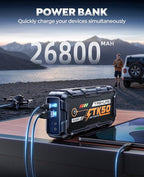 TREKURE Car Battery Jump Starter 8000A 26800mAh, Portable Car Jump Starter for All Gas and 12L Diesel Engines, Power
