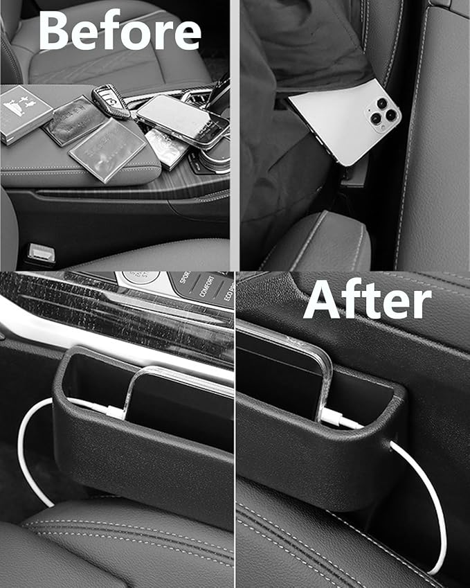 Car Seat Gap Filler Organizer, Seat Side Gap Plug with Storage Avoids Things Falling, Universal Fit Fill the Gap Between Seat and Console, Perfect for Car, SUV, Truck (Black-1 Pack)