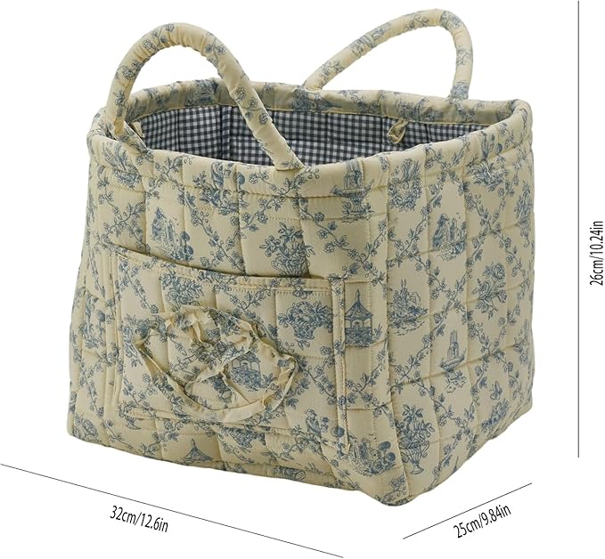Boho Fabric Storage Basket, Large Capacity Laundry Basket, 12.2'' x 10.23'' x 10.23'' Collapsible Laundry Hamper with Easy Ca