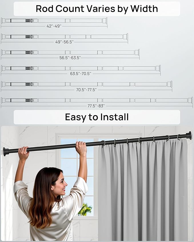 ALLZONE Heavy Duty Tension Shower Curtain Rod 42-83 Inches for Bathroom, Window, Non-Slip, Adjustable with Strong Spring Pole