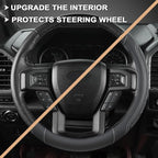 GIANT PANDA Car Steering Wheel Cover for Ford - F150 F250 F350 Expedition, (15.5-16 inches - Black+Gray Line)