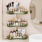 Asayuee 3-Tier Corner Bathroom Counter Organizer with Top Toothbrush Holders,Large Makeup Organizer Countertop with Brush Hol