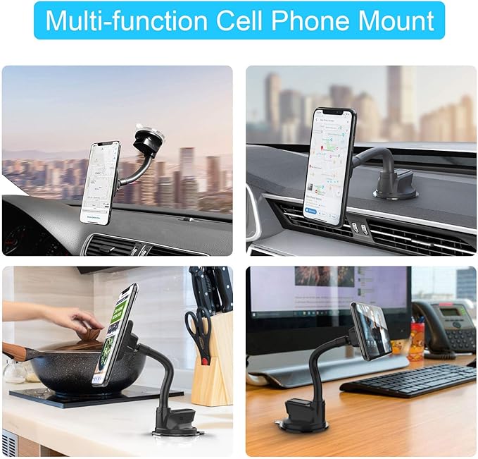 APPS2Car Magnetic Car Phone Holder Mount [6 Strong Magnets], Cell Phone Holder Car [Suction Cup], Phone Car Holder Mount [Windshield Dashboard] fit for Most Smartphones