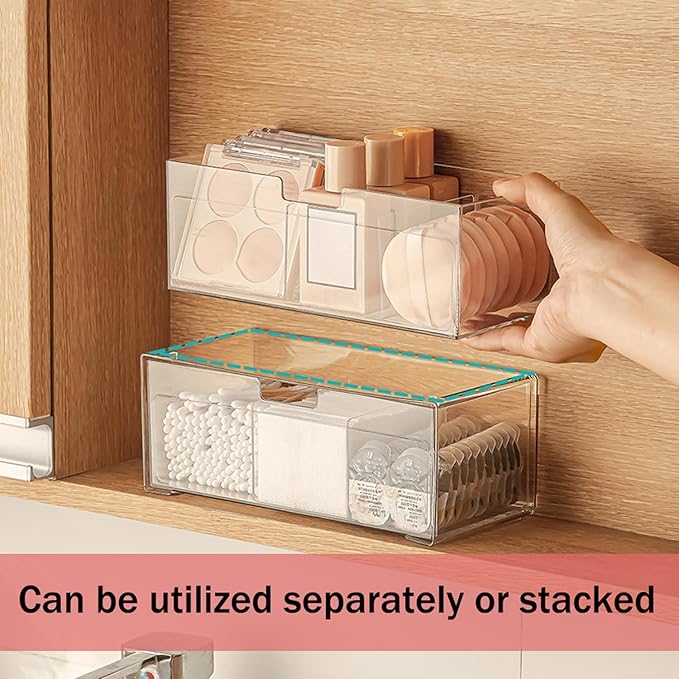 MORNITE Medicine Cabinet Drawer Organizer Set, 2-Tier Stackable Storage Drawers for Small Bathroom Mirror Toilet Wall Garage 