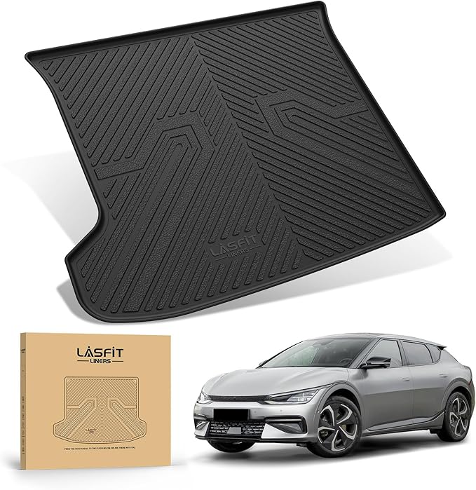 LASFIT Cargo Mat for Kia EV6 2024 2023 2022, All Weather TPE Custom Fit Easy Clean Car Trunk Mat for Kia EV6 2022-2024 Cargo Liner, Black