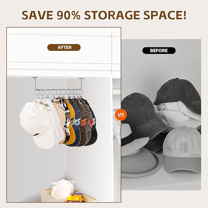 Hat Rack Wall Cap Organizer - Baseball Hat Racks Display Holder with 40 Hooks - Modern Metal Black Hats Storage Wall Mounted 