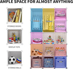 Modular Baby Wardrobe Closet, Portable Children Organizers and Storage for Nursery,15 Cubes with Hanging Rods,Multi-Functiona