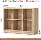 Joaxswe 6 Cube Storage Book Shelf, 40" Wide Low Horizontal Bookcase with Curved Edge, Floor Standing 2-Tier Wooden Bookshelf 