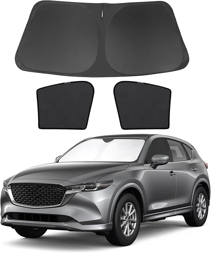 3PCS Car Window Shades Front Windshield Sun Shade Foldable Window Shade Custom Fit for 2017-2024 Mazda CX-5 Accessories Car Shades for Front Windows Anti-UV Rays Block Heat
