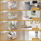 2 Tier Medicine Cabinet Organizer and Storage,Stackable Bathroom Medicine Organizer with Removable Dividers, Plastic Vanity S
