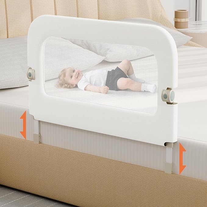 omzer Bed Guard Rail for Toddlers - 32inch Folding up & Adjustable Heights Baby Bed Safety Rails - Portable Toddler Bed Barri
