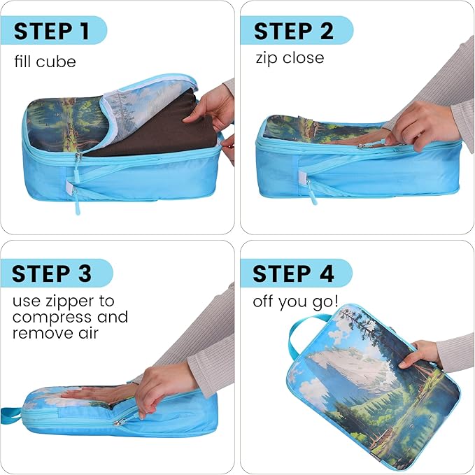 PFEYRPK Lightweight Compression Packing Cubes for Suitcases, Compressible Expandable Travel Packing Organizer with Clear Toil