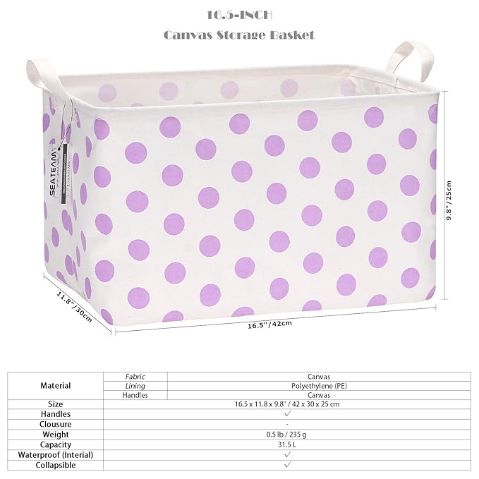 Sea Team Collapsible Canvas Fabric Storage Basket with Handles, Rectangle Waterproof Storage Bin, Box, Cube, Foldable Shelf B