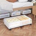 Bamboo Underbed Storage Containers with Wheels & Bag 2 Pack, Large Under Bed Rolling Storage Bins Wood Under Bed Clothes Stor