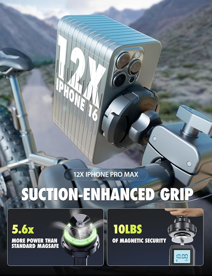 Bracketron MagSafe Bike Mount - MagAlign MAX Magnetic Phone Holder for Bike, Handlebar Phone Mount with Strong Magnetic Suction & 360° Rotation
