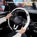 Nappa Leather Car Steering Wheel Cover for Men Women, Ultra-Thin Non-Slip Breathable Microfibre, Universal for 14.5"-15" Stee