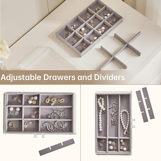 Acrylic Jewelry Box with 5 Drawers, Clear Earring Holder Organizer Rings Display Case with Adjustable Velvet Trays for Women 