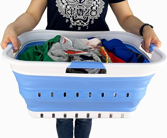 SAMMART 42L (11 gallon) Collapsible Plastic Laundry Basket - Foldable Pop Up Storage Container/Organizer - Space Saving Hampe
