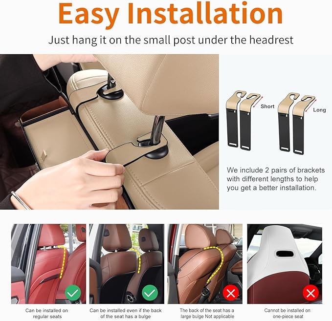Car Rear Backseat Extra Multifunctional Drink Cup Holder Organizers With Tissue Storage Box Organizer & Hooks For Car Seat Back.Beige