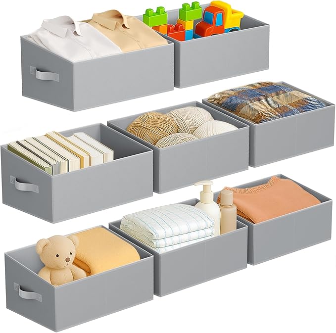 DIMJ Closet Storage Bins 8 Pack - Fabric Storage Baskets for Shelves, Large Clothes Organizers with Handles, Trapezoid Shelf 