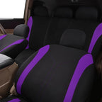 Flying Banner Car Seat Covers Full Set Front Seats and Rear Bench Mesh Fabric Splicing Polyester Cover Black with Purple Colo