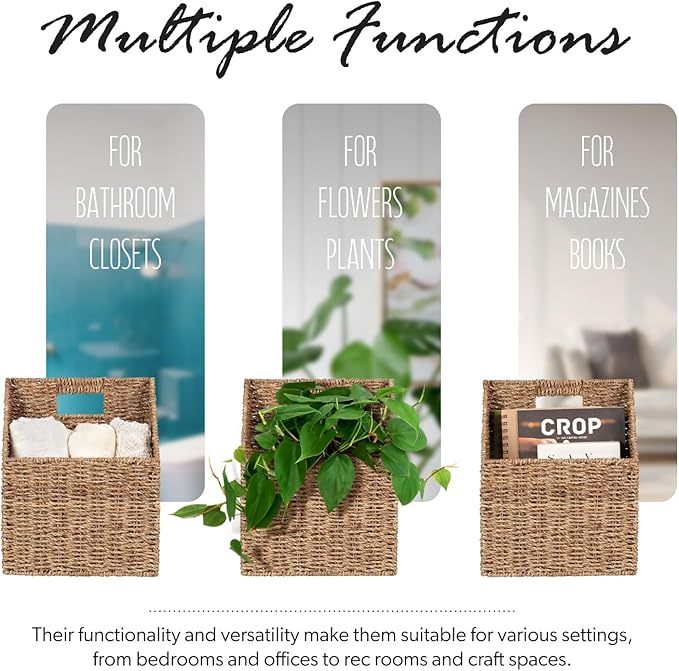 Wicker Hanging Storage Basket (10,5"Lx6,5"Wx13"H), Set of 2 Wall Baskets, Water Hyacinth Baskets, Wall Decor Hyacinth Basket 