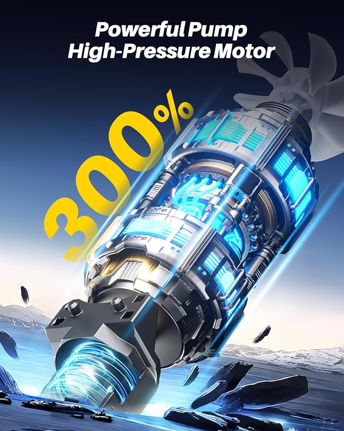 AUTOONE Tire Inflator Portable Air Compressor, 150PSI Air Pump for Car Tires with Tire Pressure Gauge, 3X Faster One Click Smart Cordless Tire Air Pump for Car, Motorcycle, Bike, Ball and More