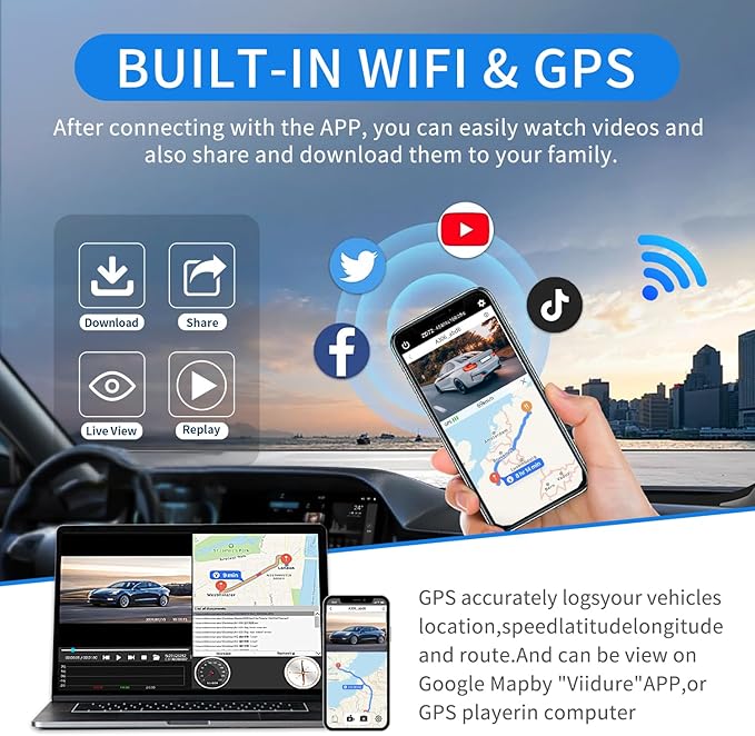 360° View 4 Channel Dash Cam Front and Rear, Dash Camera for Car with 3.16" IPS Touch Screen, 8 IR Night Vision, 5G WiFi&GPS,