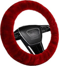 Soft Fluffy Wool Sheepskin car Steering Wheel Cover for Girls Women Universal car 14 1/2-15 1/2inchs (Claret)