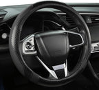 West Llama Carbon Fiber Car Steering Wheel Cover for Honda,Anti-Slip, Full Surround Breathable Leather Auto Protector(Black o