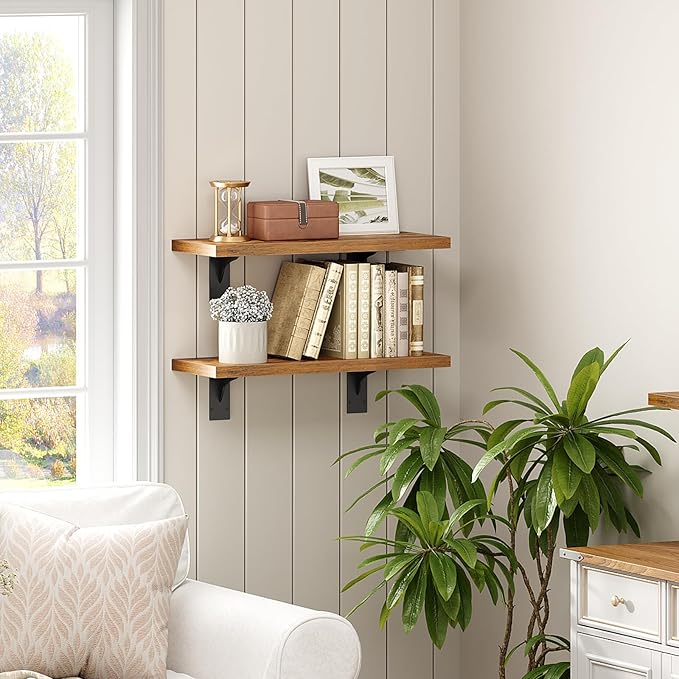 HOOBRO Floating Shelves for Wall, Grid Wall Panel 1.7' x 5.6' Ft Grid Display Rack, 15.4" Wall Mounted Shelves Set of 2, Grid