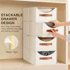 Homsorout Stackable Storage Drawers - Large Collapsible Storage Bins with Drawers, 4 Pack Closet Shelf Organizer Basket, Fabr