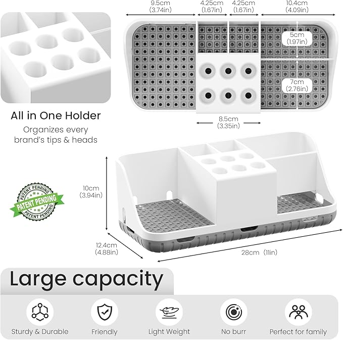 Boperzi Electric Toothbrush Holders with Cord Slots: Detachable Toothbrush and Toothpaste Holders, Large Tooth Brush Storage 