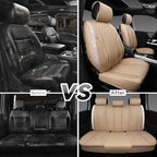 CAR PASS Beige Leather Bling Car Seat Covers Full Set, Luxury Microfiber Nappa PU Cushioned, Waterproof Anti-Slip Universal F