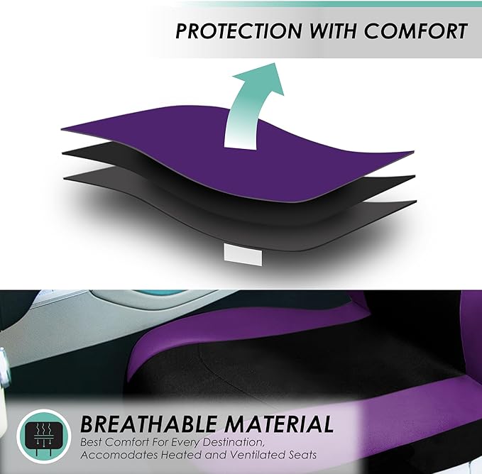 FH Group Car Seat Covers Rear Set Cloth - Universal Fit Automotive Seat Covers, Low Back Front Seat Covers, Solid Back Seat C