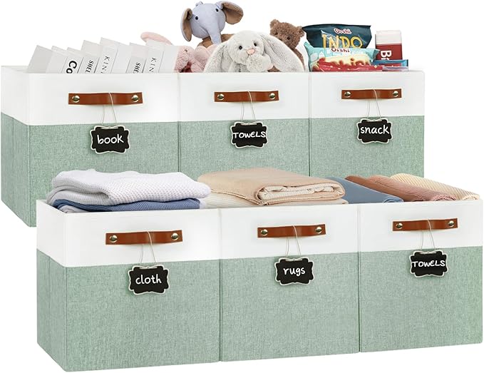 13x13 Storage Cubes 6-Pack, Large Foldable Fabric Cube Storage Bin with Reinforced Bottom and Labels, Organizer Baskets for S