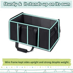 Muzale Extra Large Utility Tote Bag with Wire Frame Collapsible Reusable Grocery Bags Heavy Duty Shopping Bags for Groceries with Handles Trunk Organizer for Beach Travel Picnics Camping Laundry