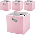 PRANDOM Leather Foldable Cube Storage Bins 11x11 inch [4-Pack] Fabric Storage Baskets Cubes Drawer with Cotton Handles Organi
