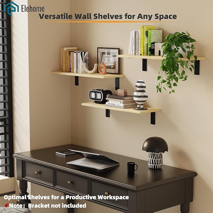 Floating Shelf Board for Wall 5/8" – No Brackets – 24" L x 12" W x 0.6" T Lite Oak Melamine Wood Floating Shelves for Bathroo