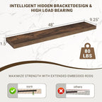 48 Inch Floating Shelves, 48"x9.25"x1.5" Inch Deep Floating Shelves for Wall, Wooden Shelves for Bathroom, Bedroom, Living Ro