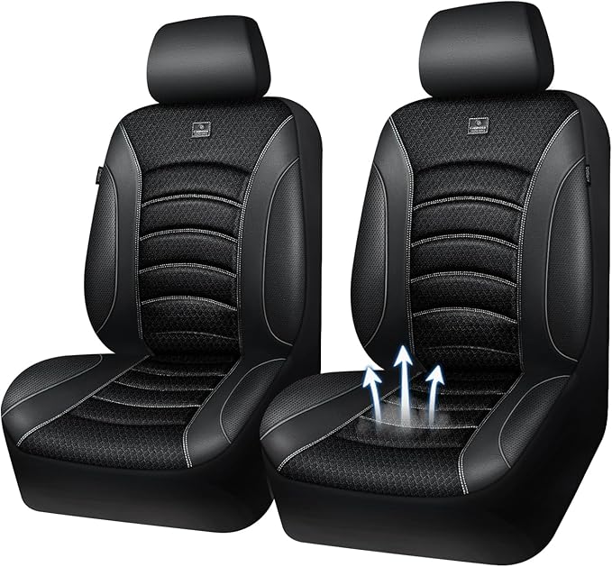 CAR PASS Comfortable 3D Foam Mesh Leather Car Seat Covers Front, Air Cool Mesh Breathable Front Seat Covers for Car, Universa