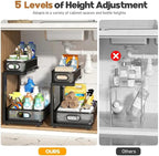 1 Pack 15.7IN-Depth Under Sink Organizer With Smooth Cylindrical Rail,2-Tier Pull Out Multi-Purpose Cabinet Storage for Bathr