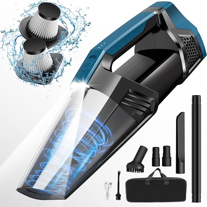 Cordless Car Vacuum Lightweight High Power Handheld Vacuum Cleaner with LED Light, Hand Vacuum for Car Home Office and Pet Ha