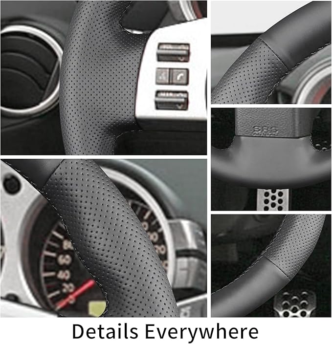 Hand-Stitched Steering Wheel Cover,Fit for Nissan Frontier 2005-2021/Pathfinder 2005-2012/Xterra 2005-2015,Non-Slip Breathable Microfiber Leather Steering Wheel Cover on Wrap DIY Hand Sewn