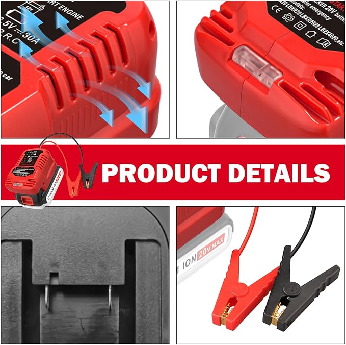 Car Jumper Start Adapter Jumper Cables for Milwaukee M18 18V,with 11AWG Cable,Jump Starting Adapter Auto Booster Cable for Jump Starting Car Using Tool Battery,Engine Under 3.5 Liters