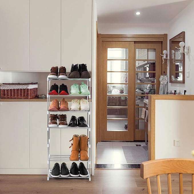 4-Tier Stackable Small Shoe Rack, Lightweight Shoe Shelf Storage Organizer for Entryway, Hallway and Closet(White)