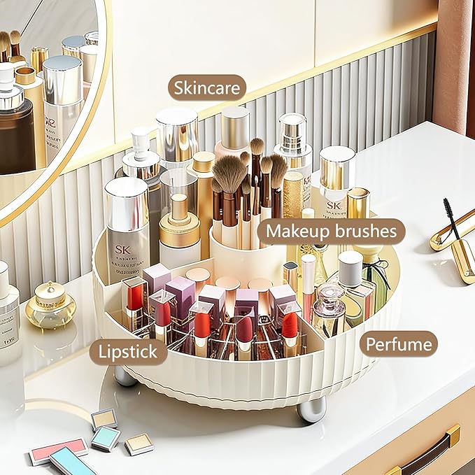 Anyoifax Makeup Perfume Organizer Tray with Divider 360 Degree Rotating Lazy Susan Skincare Lotion Organizer Spinning Cosmeti